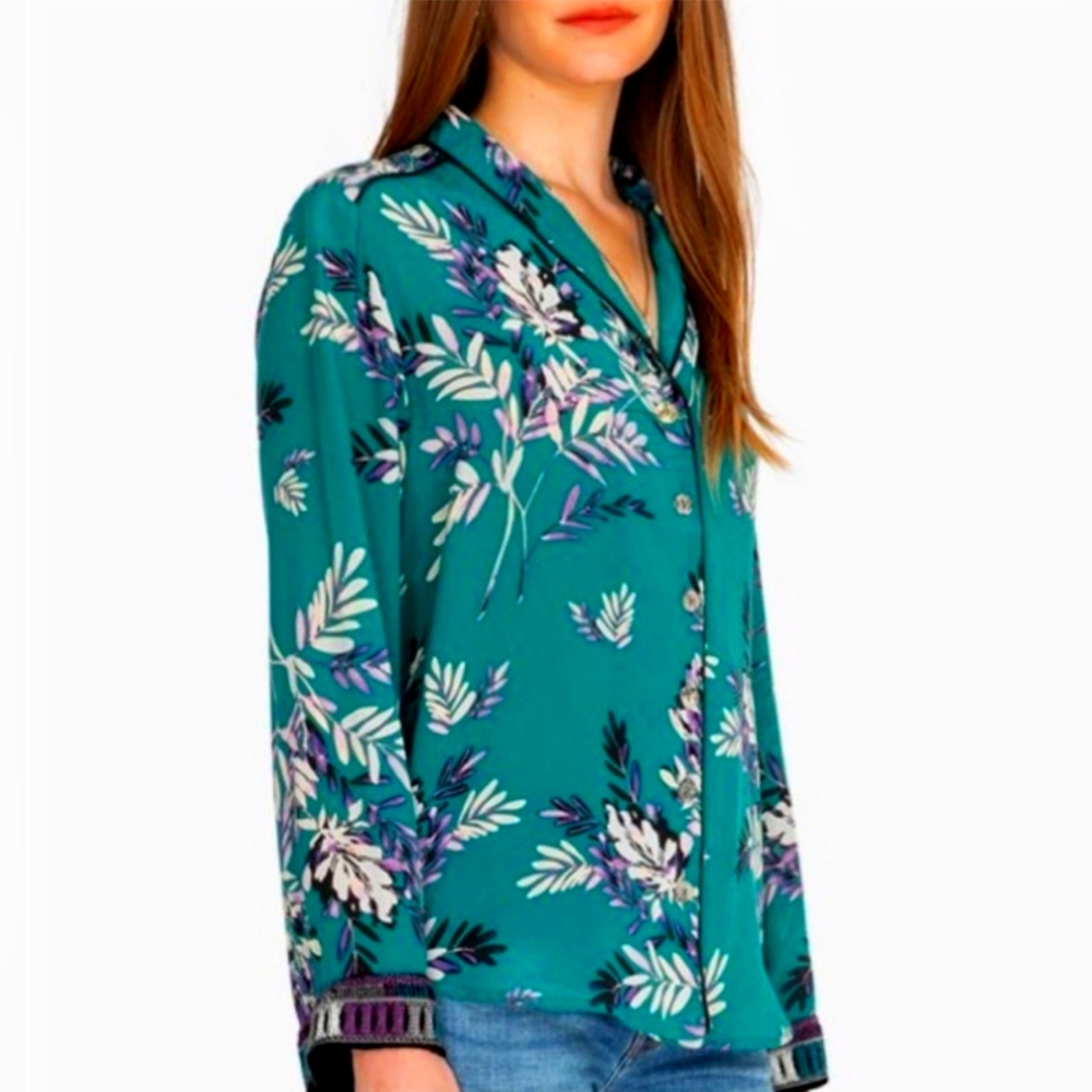 Floral Green Johnny Was Pajama Style Blouse